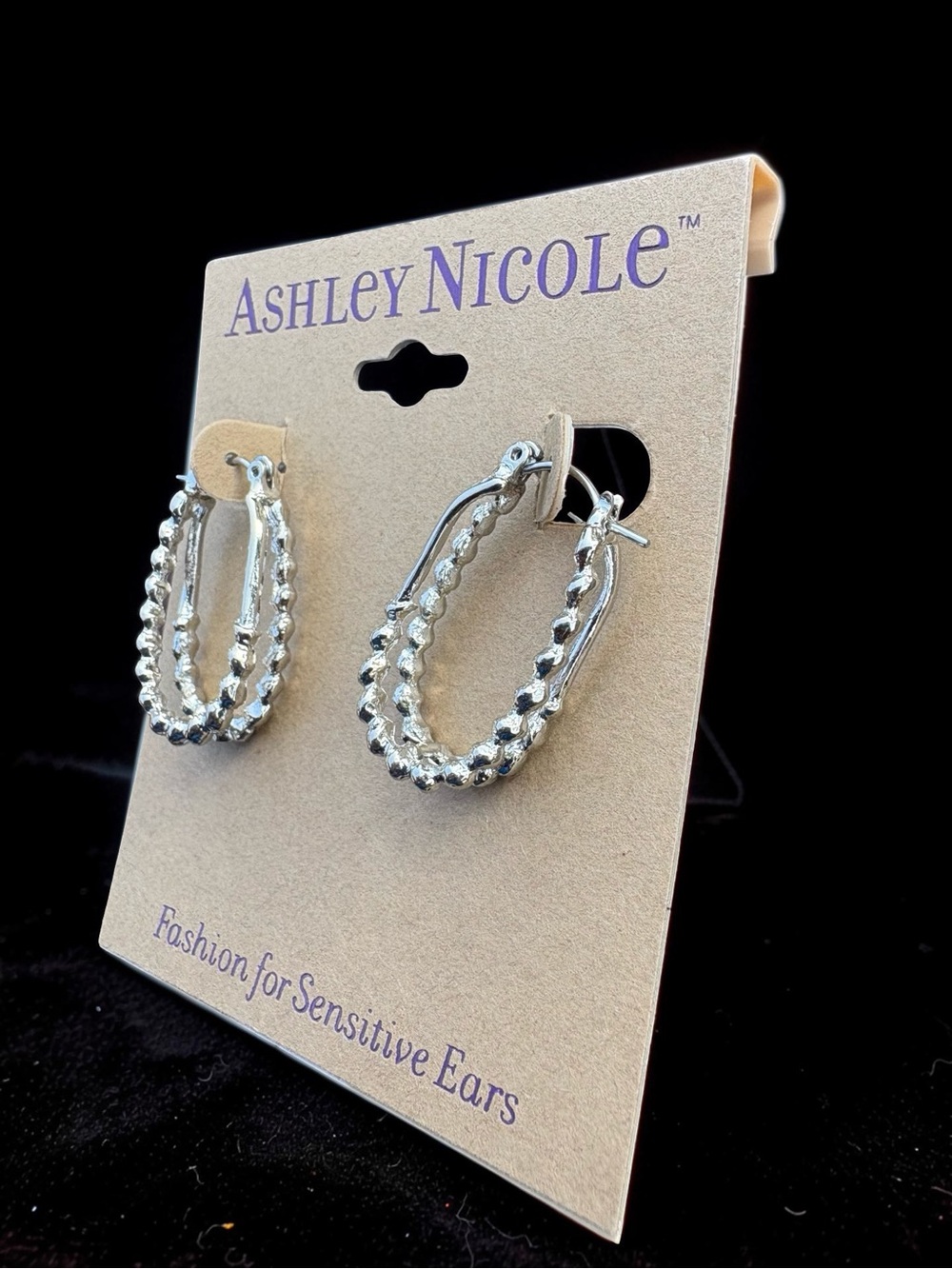 Ashley Nicole Silver Beaded Hoop Earrings - Picture 2 of 2